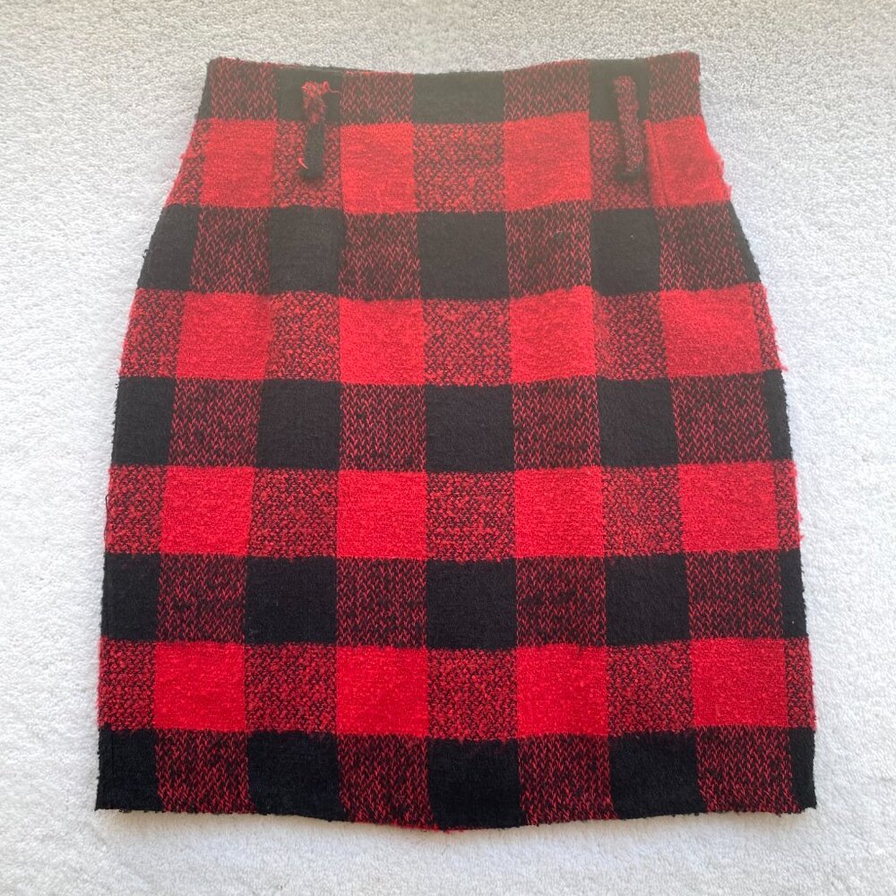 Vintage Tracy Evans Wool Blend Mini Skirt Buffalo Plaid Red Black Y2K Size 5